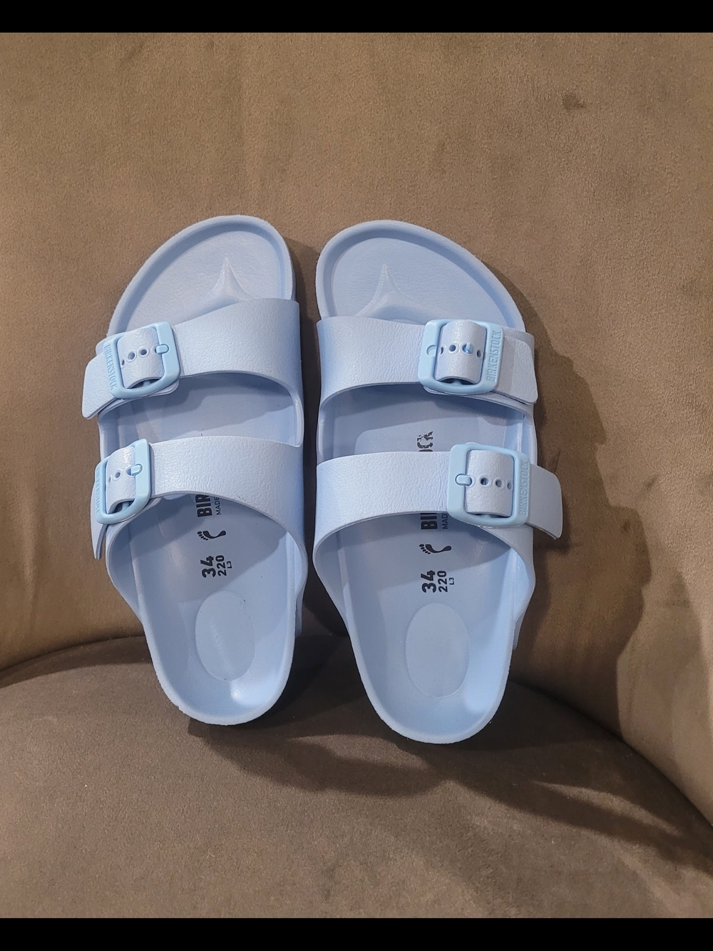 Women’s Double-Buckle Light Blue Slide Sandals